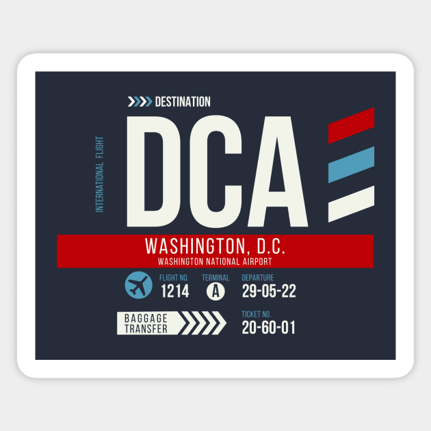 Vintage Washington DCA Airport Code Travel Day Retro Air Travel Sticker by Now Boarding